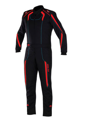 Aurora 1.0 SFI 3.2A/1 Single Layer Fire Suit Black/Red with Blue Stitch